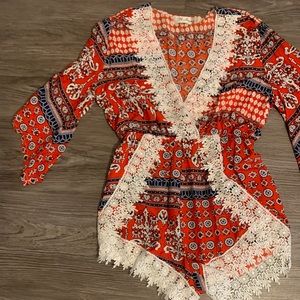 Floral cream trimmed lace romper